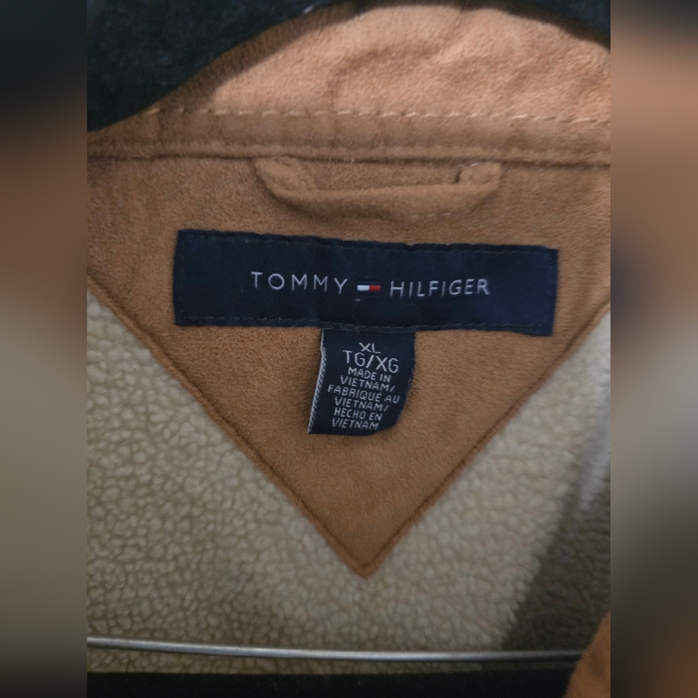 Tommy Hilfiger Jacket Mens XL Beige Faux Suede Sherpa Fleece Lined Snap Coat - Picture 4 of 4